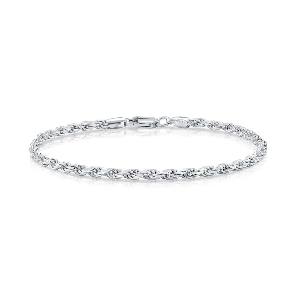 Solid Sterling Silver Rope Chain Bracelet