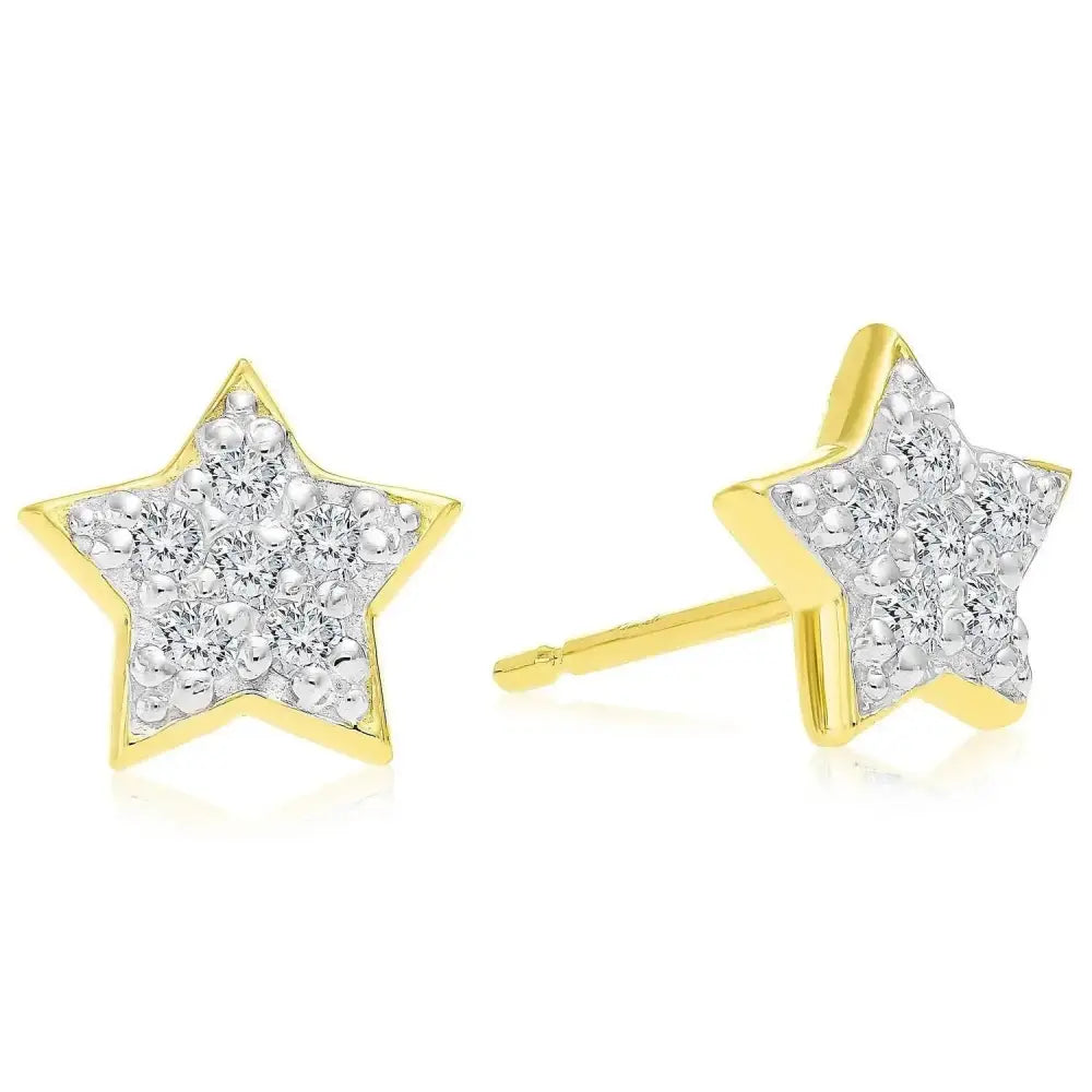 Sparkling 14K Yellow Gold Diamond Star Stud Earrings - 0.10Ct Elegant Shine.