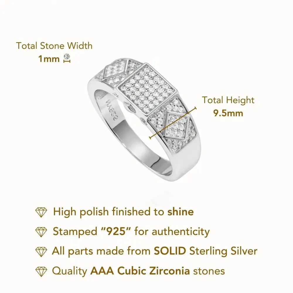 Sparkling 925 Sterling Silver Pave Square Signet Pinky Wedding Band - Perfect for Anniversaries & Everyday Elegance.