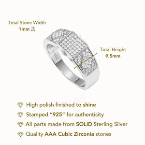 Sparkling 925 Sterling Silver Pave Square Signet Pinky Wedding Band - Perfect for Anniversaries & Everyday Elegance.
