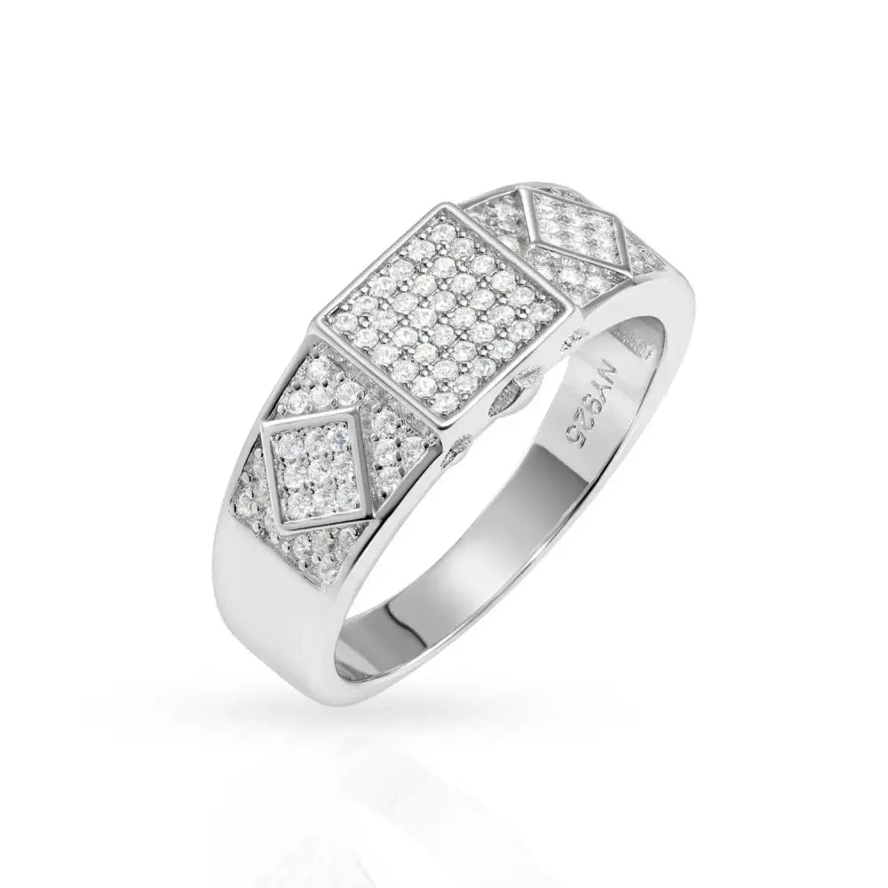 Sparkling 925 Sterling Silver Pave Square Signet Pinky Wedding Band - Perfect for Anniversaries & Everyday Elegance.