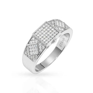 Sparkling 925 Sterling Silver Pave Square Signet Pinky Wedding Band - Perfect for Anniversaries & Everyday Elegance.