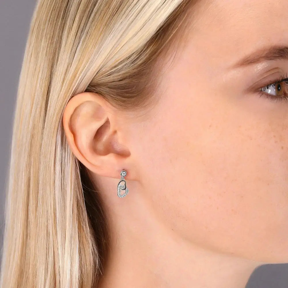 Sparkling CZ Double Heart Dangle Stud Earrings in Elegant Sterling Silver.