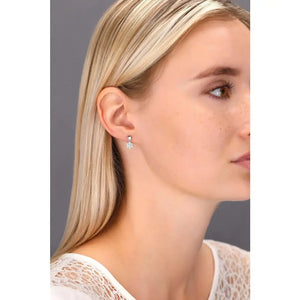 Sparkling CZ Flower Dangle Stud Earrings in Elegant Sterling Silver.