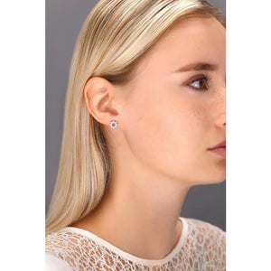 Sparkling CZ Halo Star Flower Stud Earrings in Elegant Sterling Silver.
