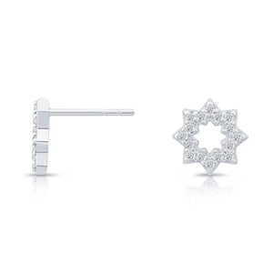 Sparkling CZ Halo Star Flower Stud Earrings in Elegant Sterling Silver.