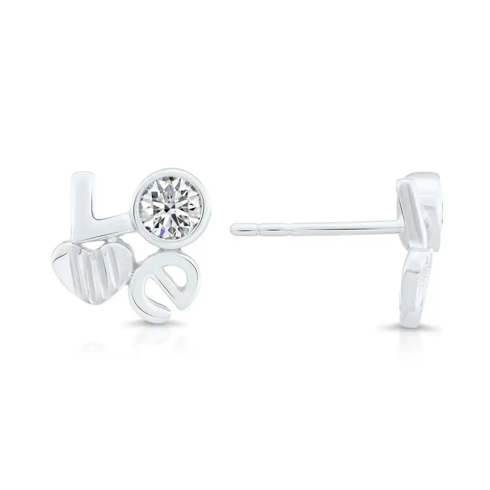 Sparkling CZ Love Stud Earrings in Elegant Sterling Silver.