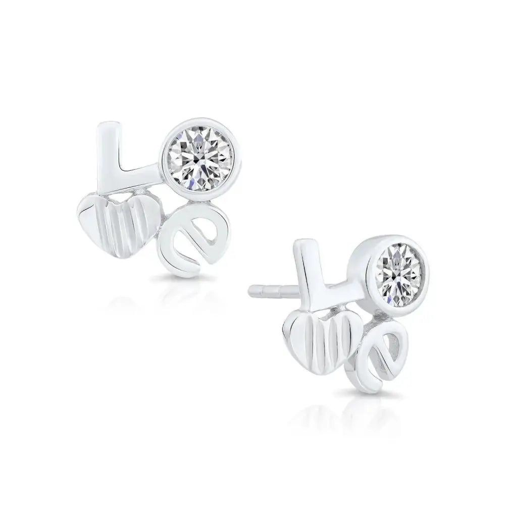 Sparkling CZ Love Stud Earrings in Elegant Sterling Silver.