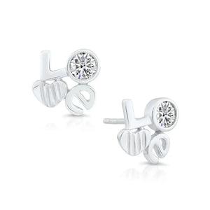 Sparkling CZ Love Stud Earrings in Elegant Sterling Silver.
