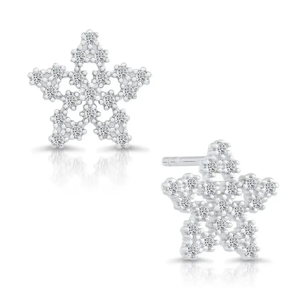 Sparkling CZ Star Stud Earrings in Premium Sterling Silver.