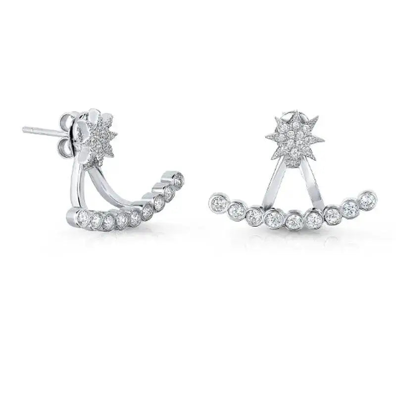 Sparkling CZ Starburst Front-Back Stud Earrings in Sterling Silver - 2-in-1 Elegance.
