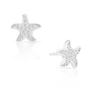Sparkling CZ Starfish Stud Earrings in Sterling Silver.