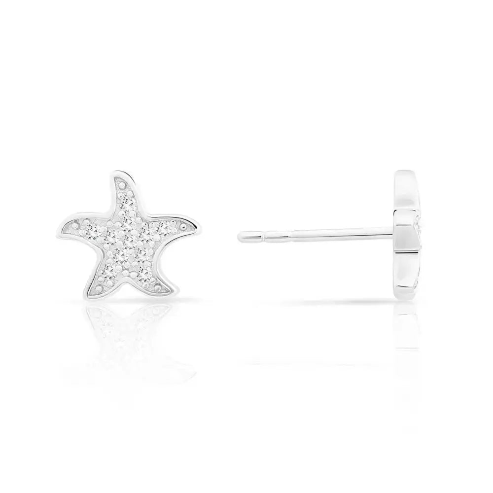 Sparkling CZ Starfish Stud Earrings in Sterling Silver.