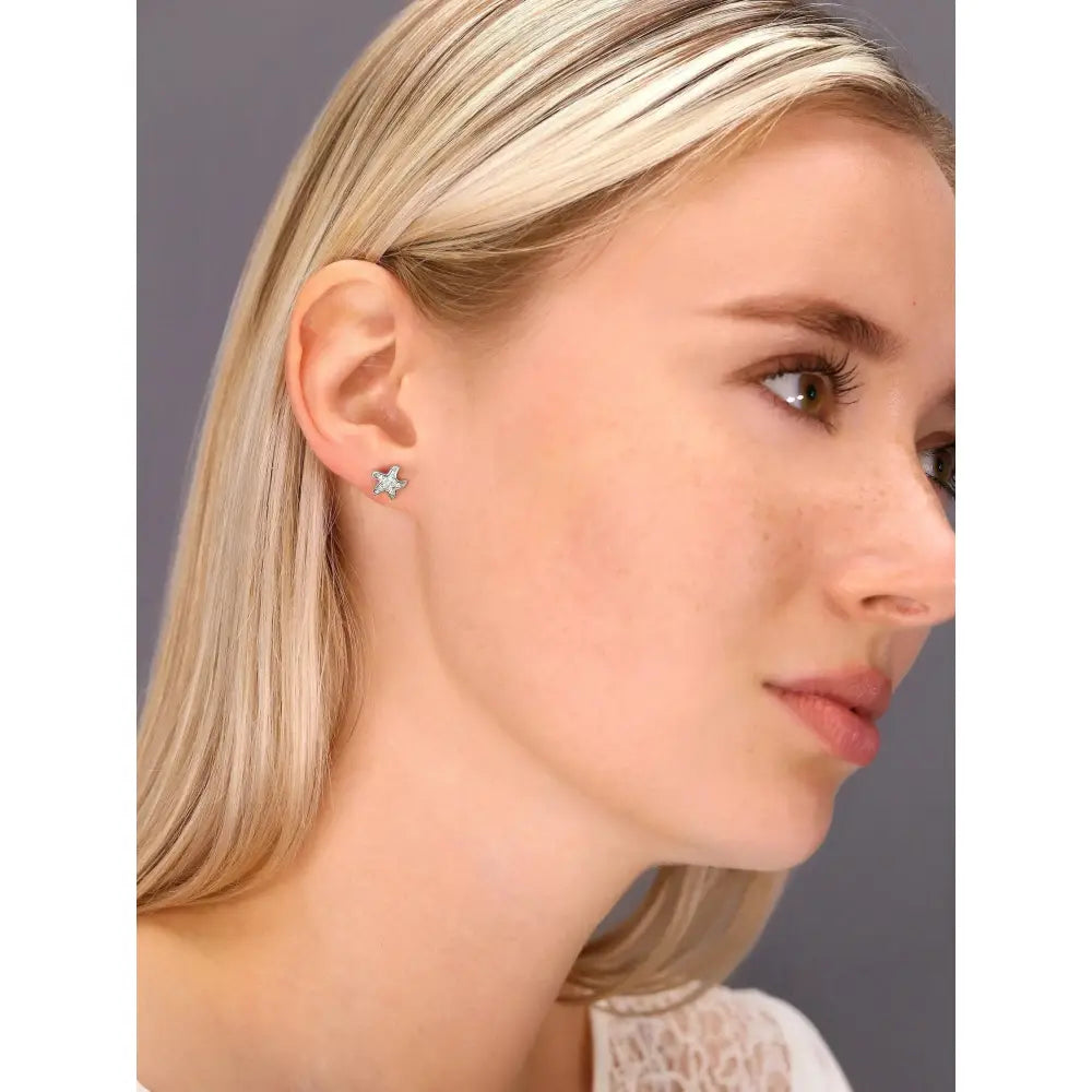 Sparkling CZ Starfish Stud Earrings in Sterling Silver.