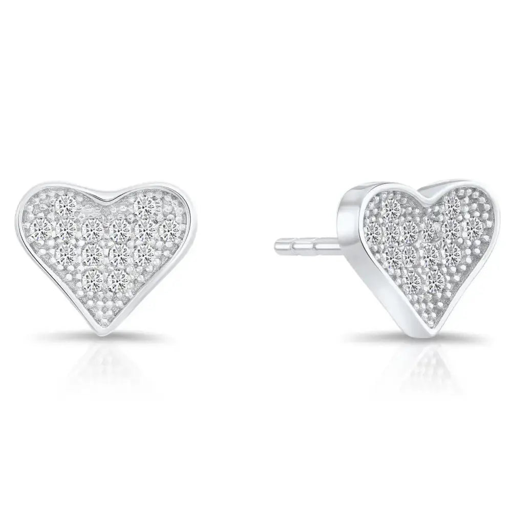 Sparkling CZ Tiny Heart Stud Earrings in Premium Sterling Silver.