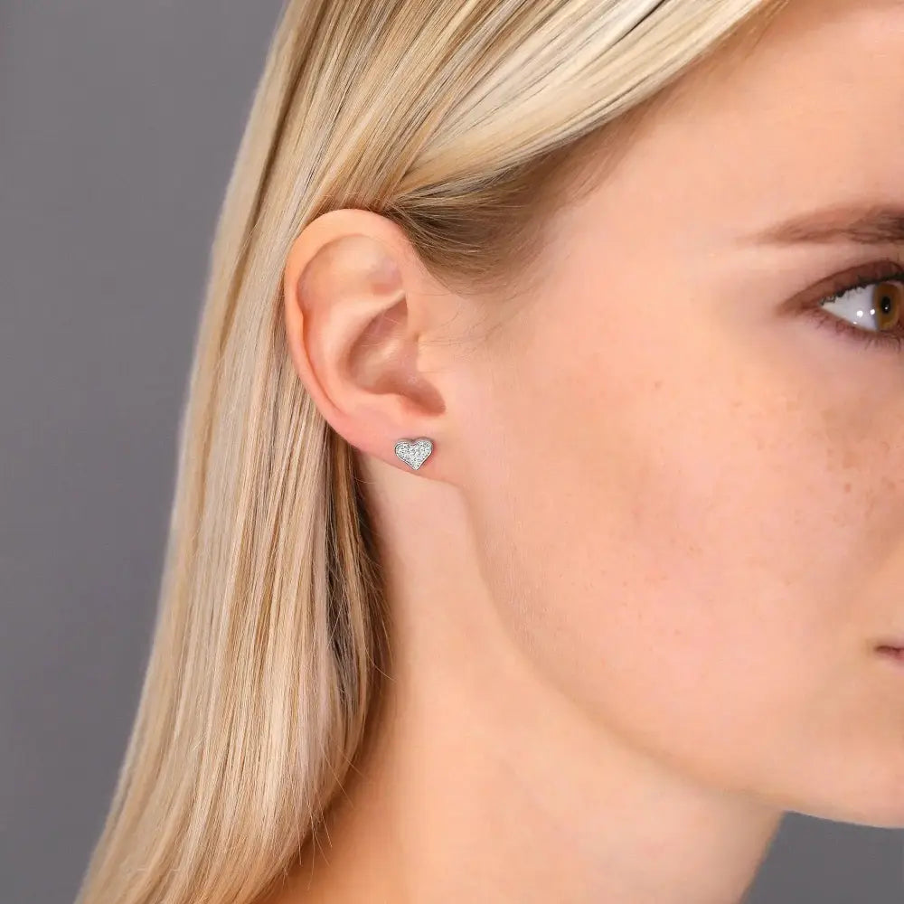 Sparkling CZ Tiny Heart Stud Earrings in Premium Sterling Silver.