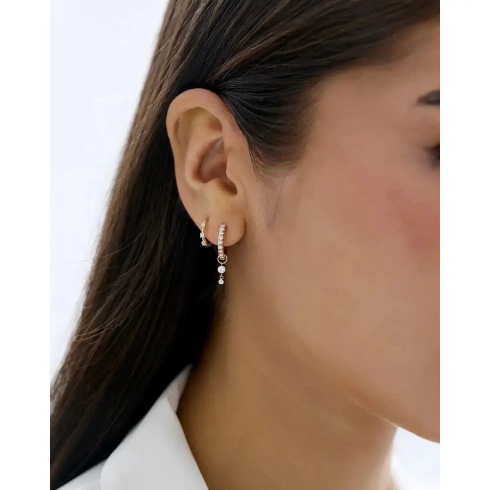 Sparkling Diamond Station Huggie Earrings - Elegant and Chic!.