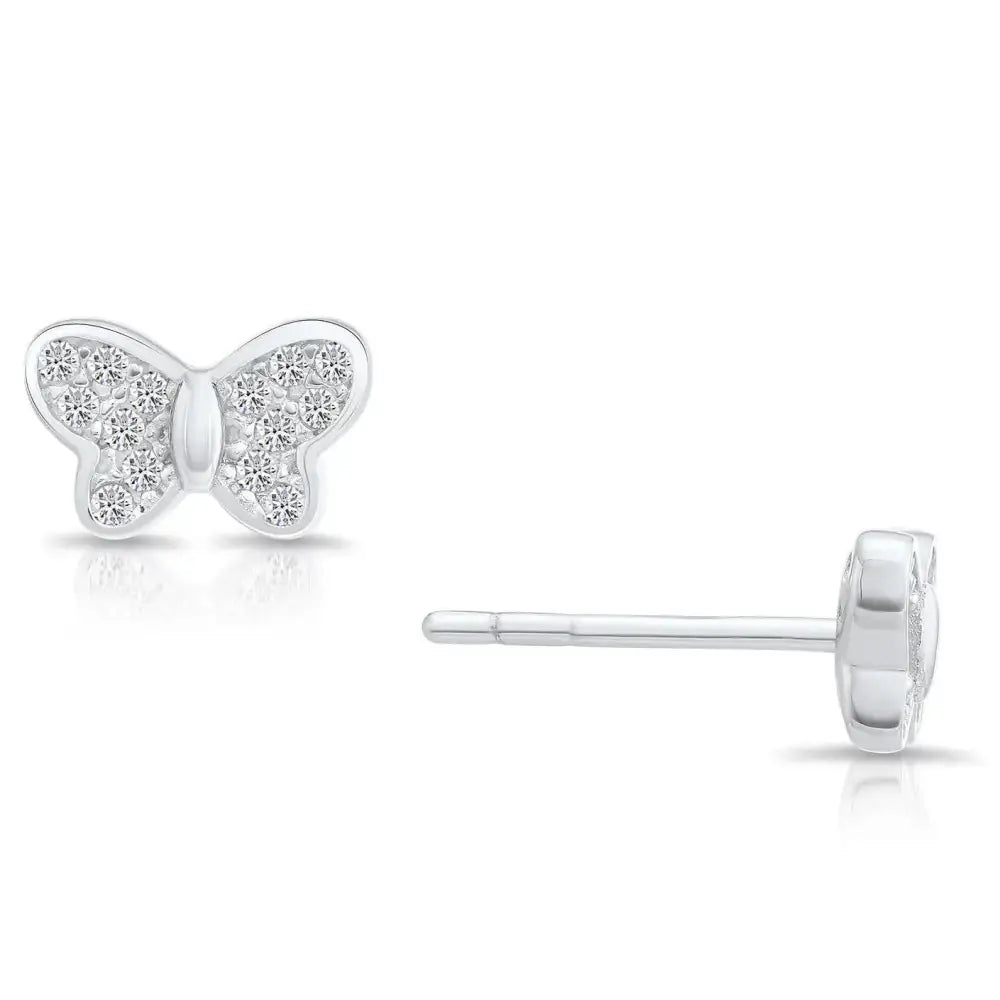 Sparkling Sterling Silver Butterfly Stud Earrings with CZ Accents.