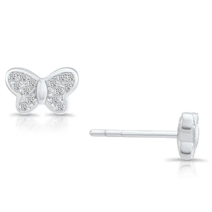 Sparkling Sterling Silver Butterfly Stud Earrings with CZ Accents.