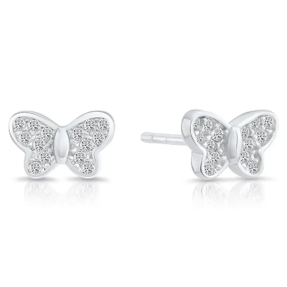 Sparkling Sterling Silver Butterfly Stud Earrings with CZ Accents.