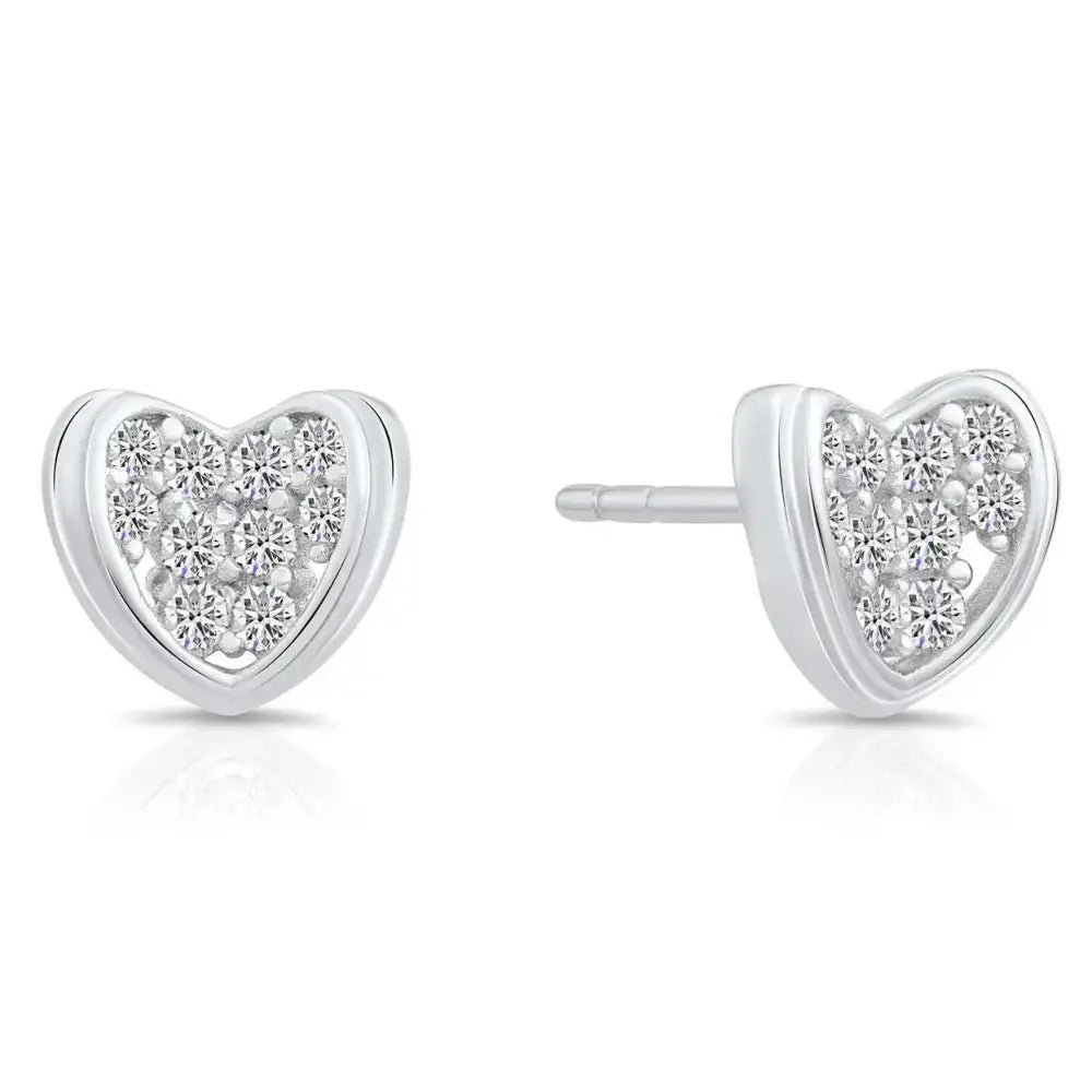 Sparkling Sterling Silver CZ Curved Heart Stud Earrings - Perfect Gift!.