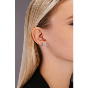 Square Halo Stud Earrings with CZ in Sterling Silver