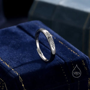 Starburst Ring in Sterling Silver, Adjustable Ring, Silver or Gold, CZ Star Ring, North Star Ring Band