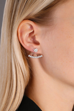 Sparkling CZ Starburst Front-Back Stud Earrings in Sterling Silver - 2-in-1 Elegance.