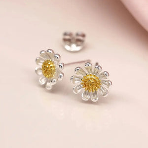 Sterling Silver and Gold Daisy Stud Earrings – 10Mm