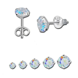 Sterling Silver Aurora Borealis Stud Earrings, Cubic Zirconia