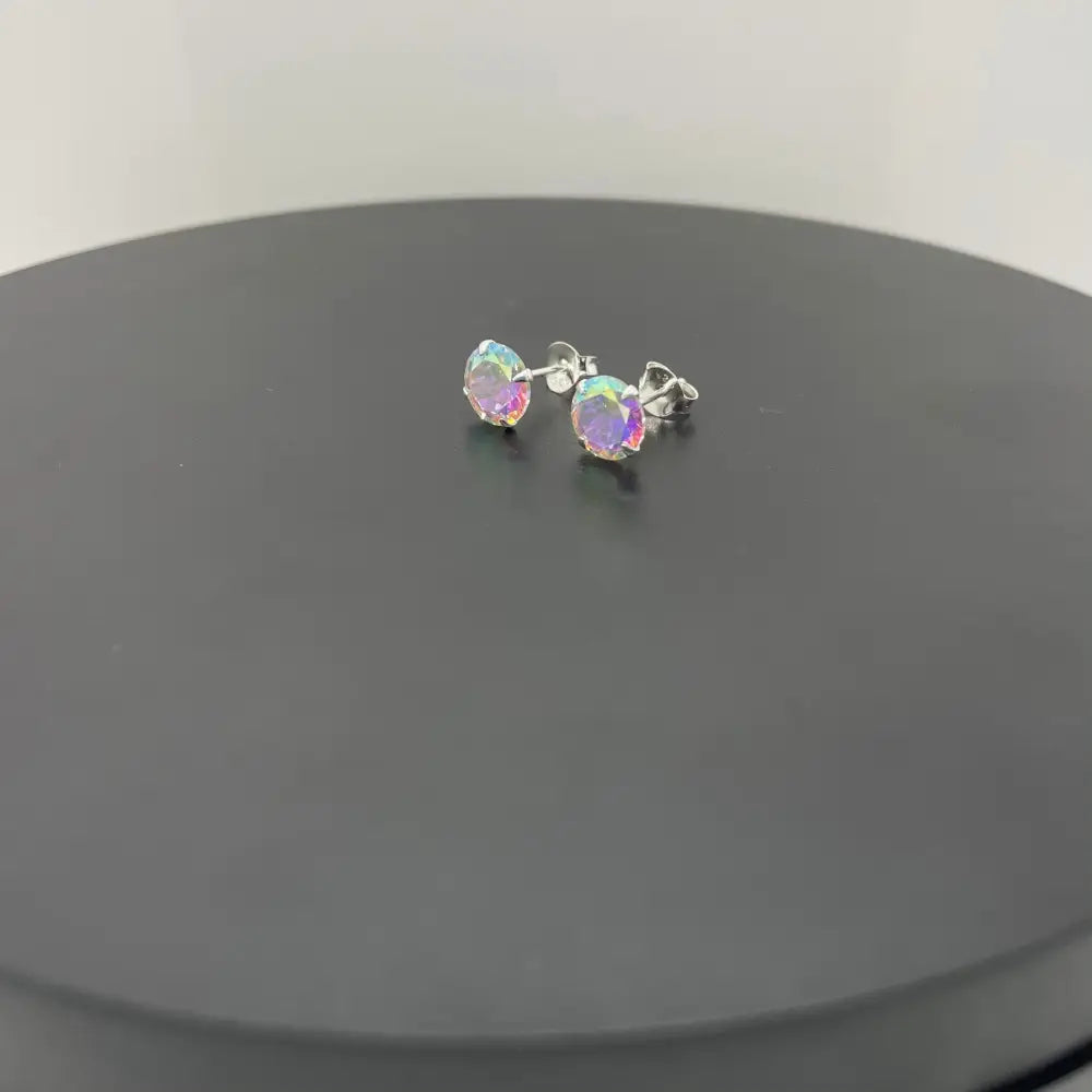 Sterling Silver Aurora Borealis Stud Earrings, Cubic Zirconia