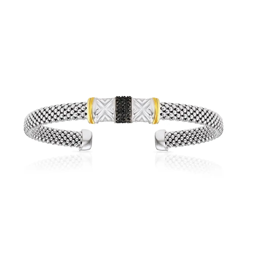Sterling Silver Black Onyx Italian Cuff Bracelet, Fits 7In-8In