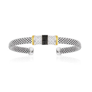 Sterling Silver Black Onyx Italian Cuff Bracelet, Fits 7In-8In