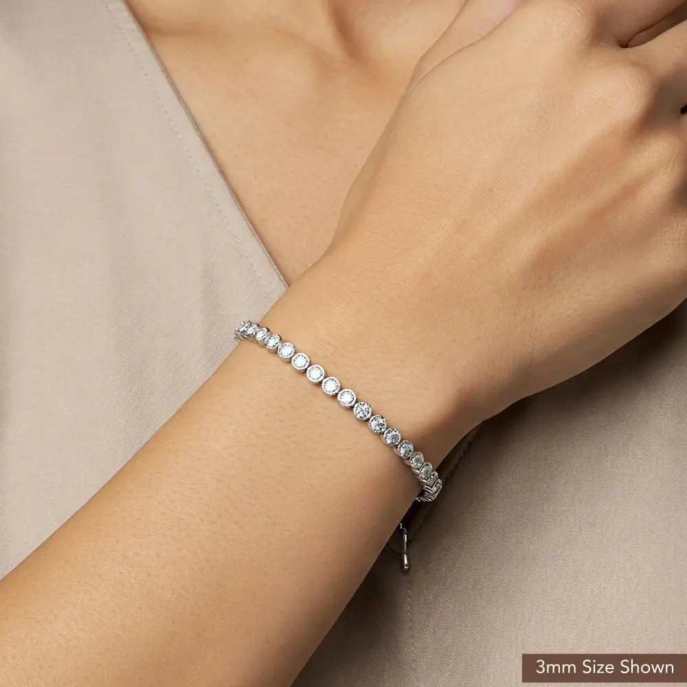 Sterling Silver Classic Bezel Set Simulated Diamond Tennis Bracelet, 7 Inch