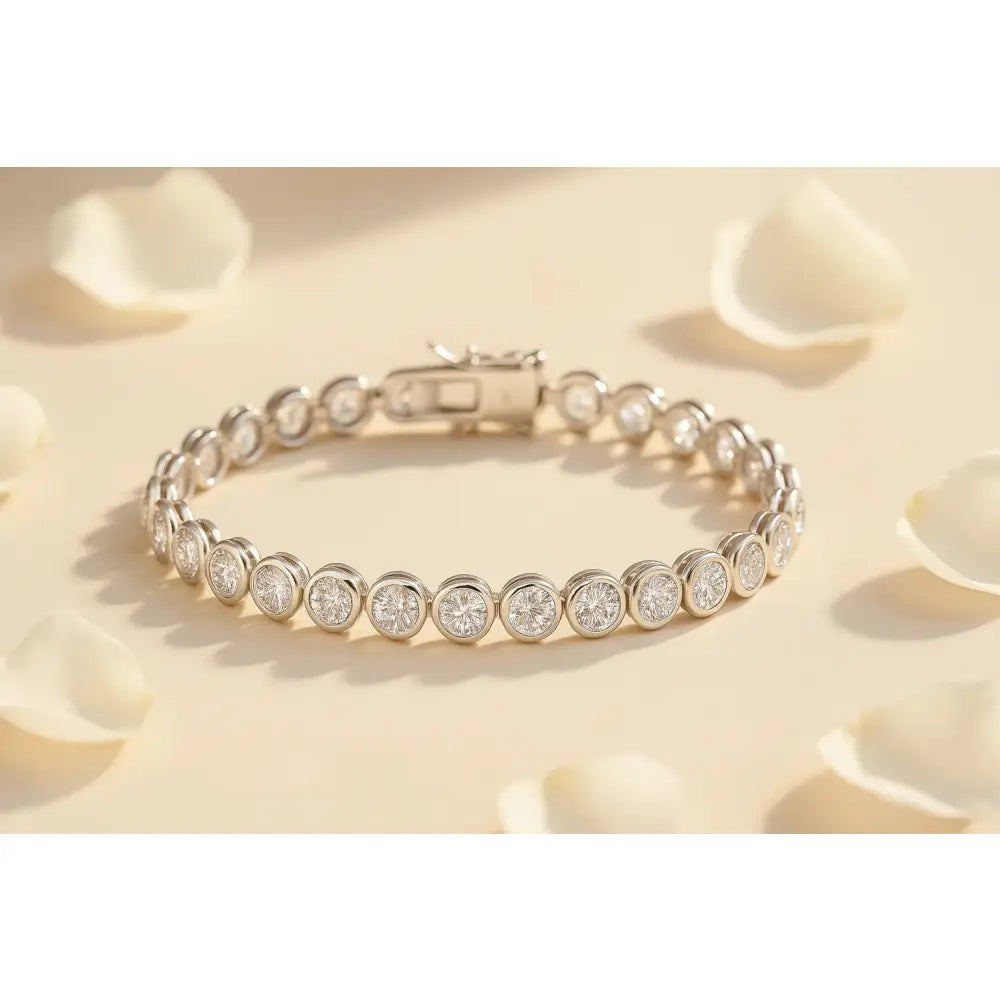 Sterling Silver Classic Bezel Set Simulated Diamond Tennis Bracelet, 7 Inch