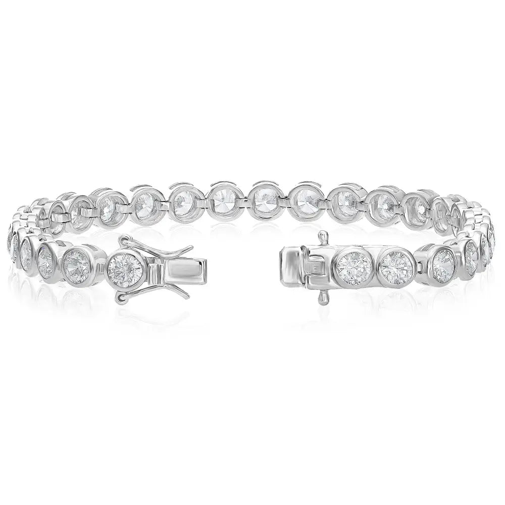 Sterling Silver Classic Bezel Set Simulated Diamond Tennis Bracelet, 7 Inch