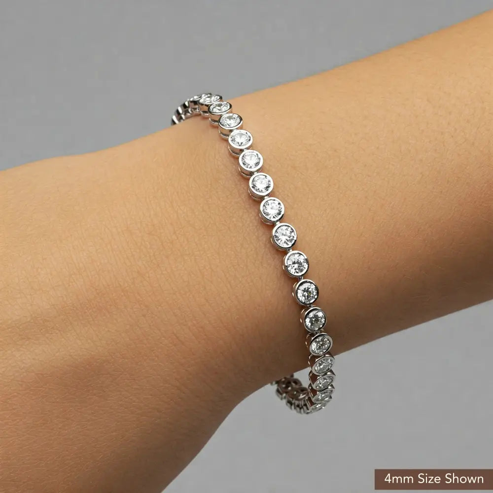 Sterling Silver Classic Bezel Set Simulated Diamond Tennis Bracelet, 7 Inch