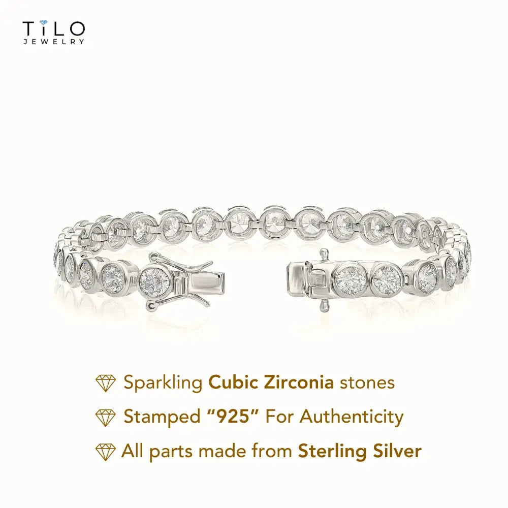 Sterling Silver Classic Bezel Set Simulated Diamond Tennis Bracelet, 7 Inch