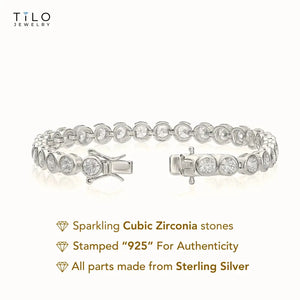Sterling Silver Classic Bezel Set Simulated Diamond Tennis Bracelet, 7 Inch