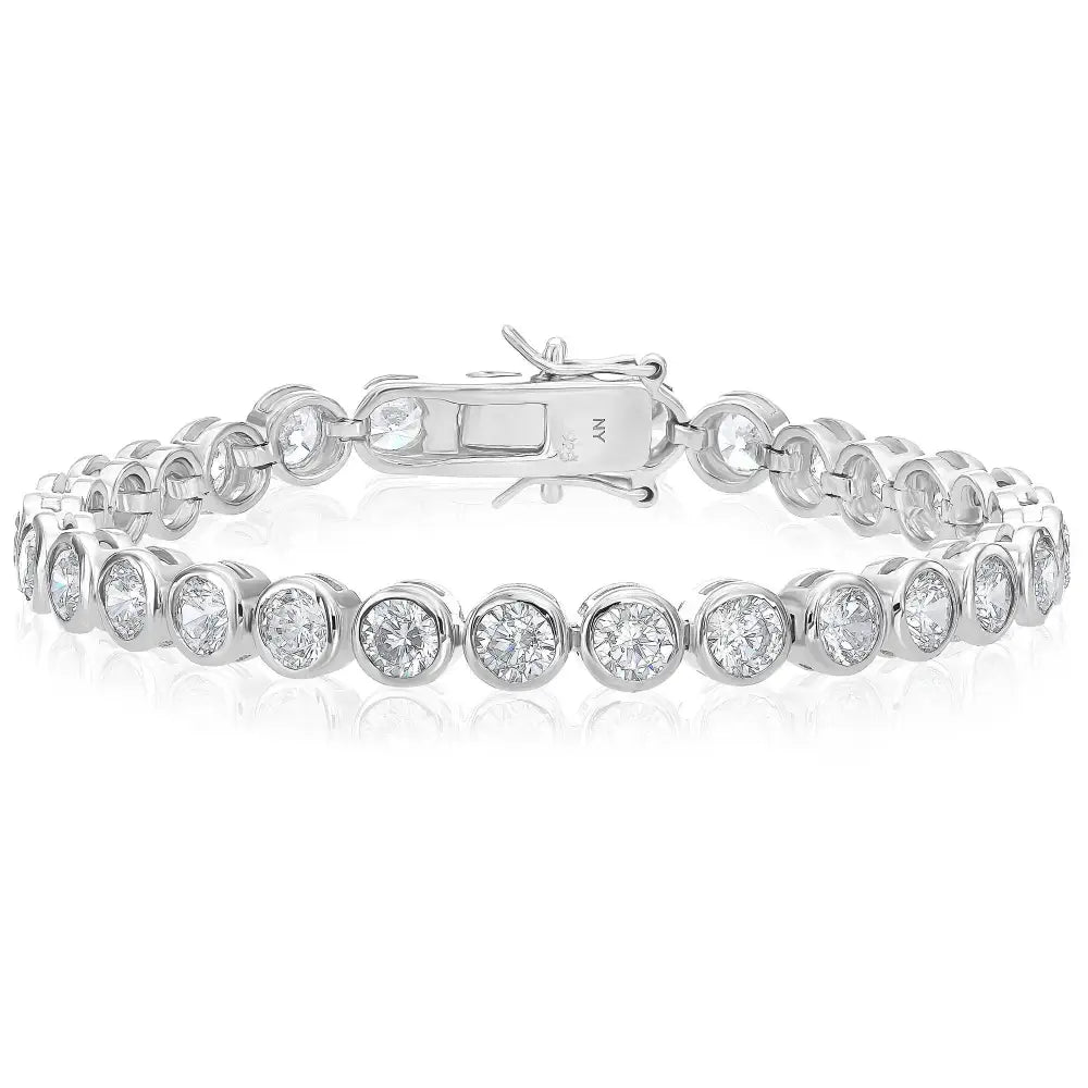 Sterling Silver Classic Bezel Set Simulated Diamond Tennis Bracelet, 7 Inch