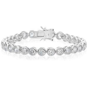 Sterling Silver Classic Bezel Set Simulated Diamond Tennis Bracelet, 7 Inch