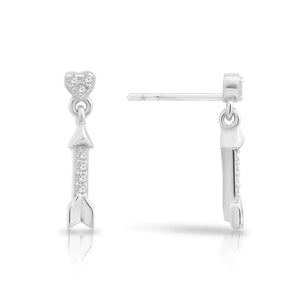Sterling Silver CZ Cupid's Arrow Dangle Earrings - Elegant & Dazzling.