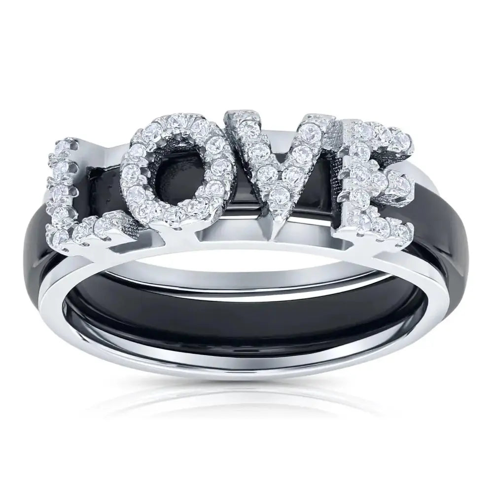 Sterling Silver CZ Double LOVE Ring – Elegant 2-in-1 Romantic Statement Ring for Anniversaries & Everyday Wear.
