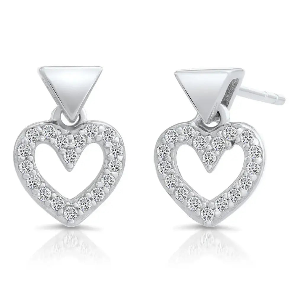 Sterling Silver CZ Heart Dangle Earrings - Sparkling Elegance for Every Occasion.