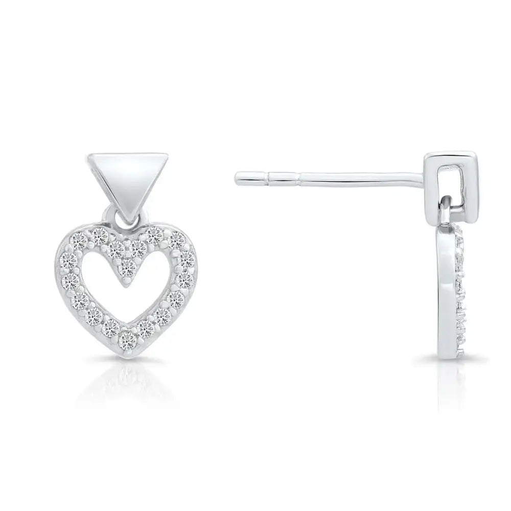 Sterling Silver CZ Heart Dangle Earrings - Sparkling Elegance for Every Occasion.