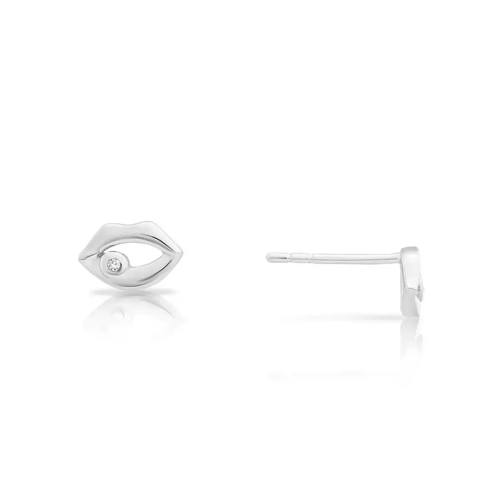 Sterling Silver CZ Lip Stud Earrings - Elegant and Chic Statement Jewelry.