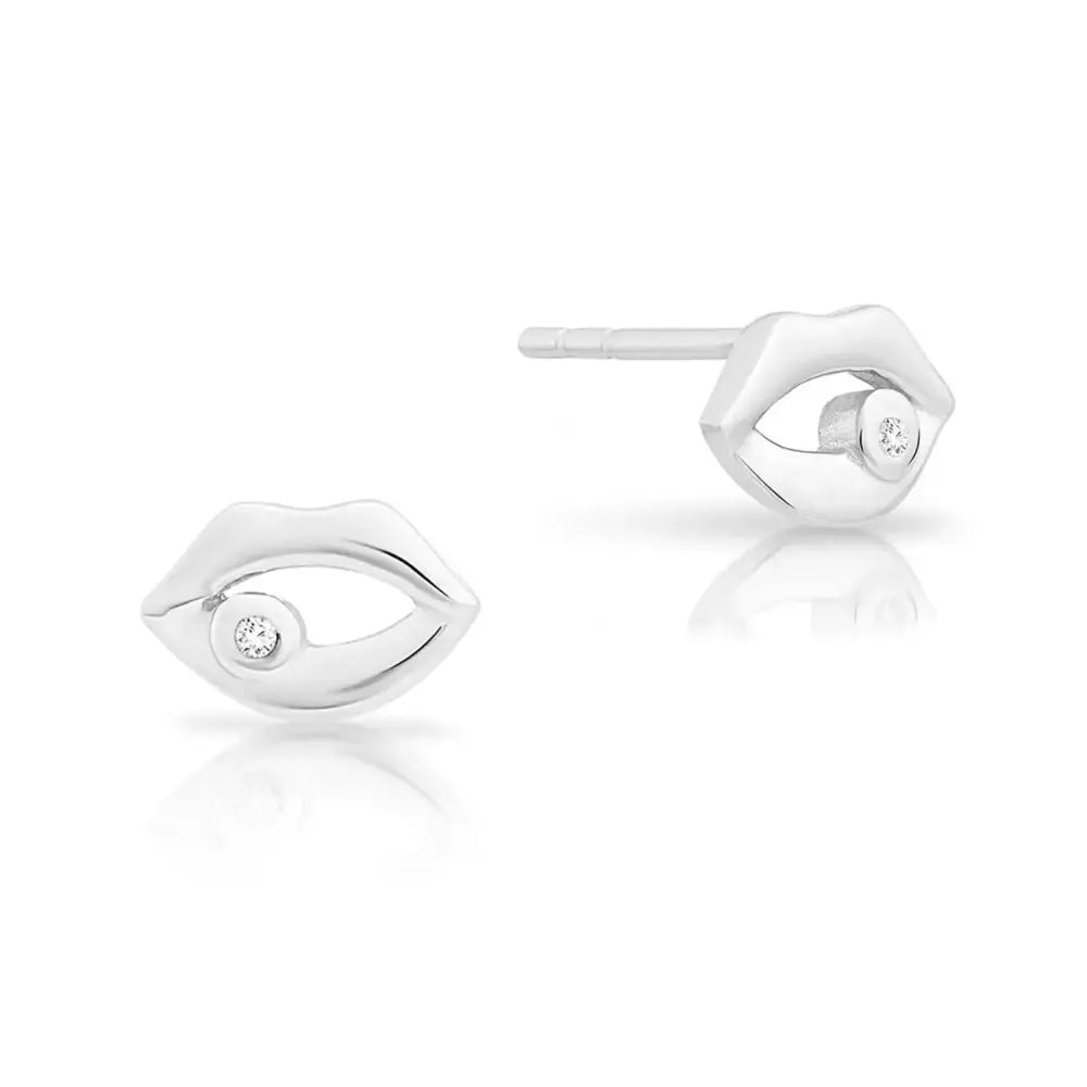Sterling Silver CZ Lip Stud Earrings - Elegant and Chic Statement Jewelry.