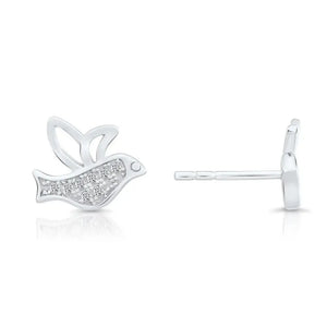 Sterling Silver CZ Little Bird Stud Earrings - Charming and Elegant Accessory.