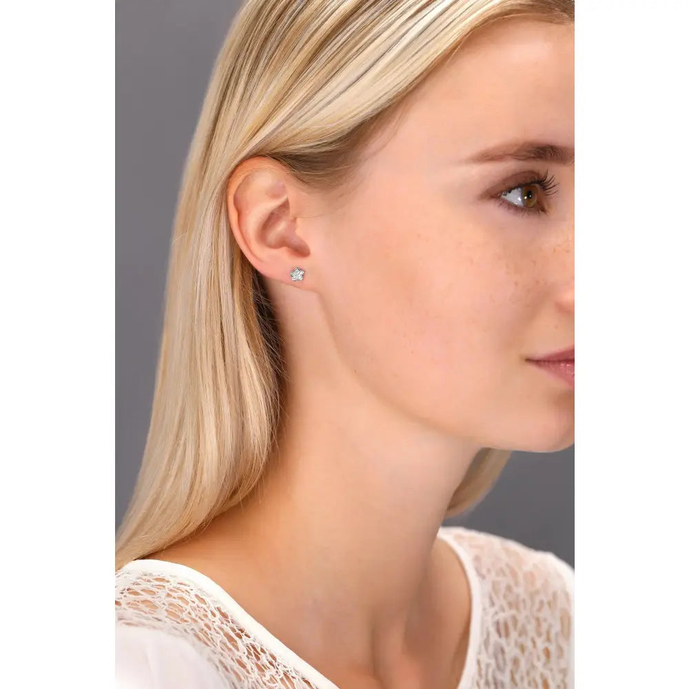 Sterling Silver CZ Little Flower Stud Earrings – Elegant & Chic Jewelry Accessory.