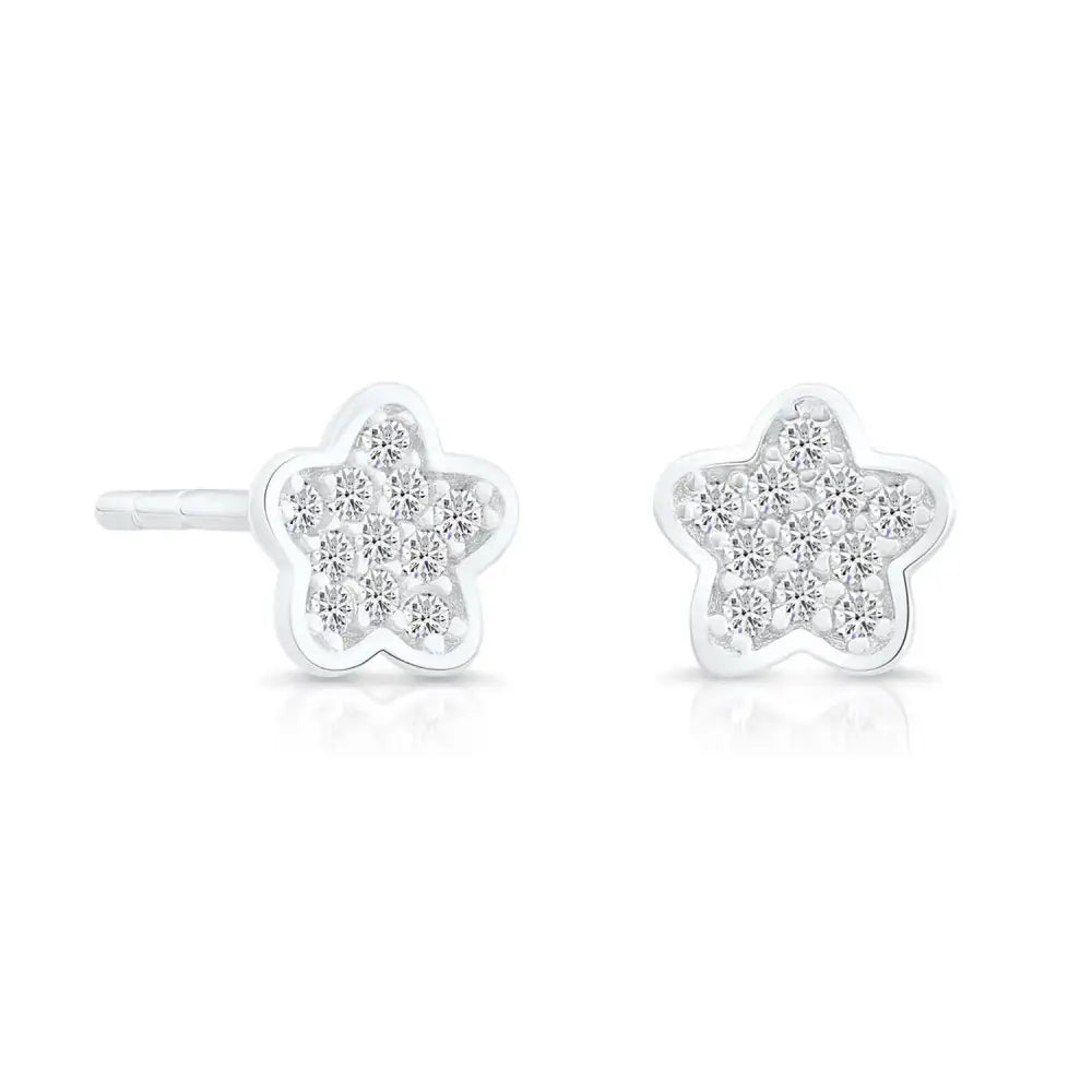 Sterling Silver CZ Little Flower Stud Earrings – Elegant & Chic Jewelry Accessory.